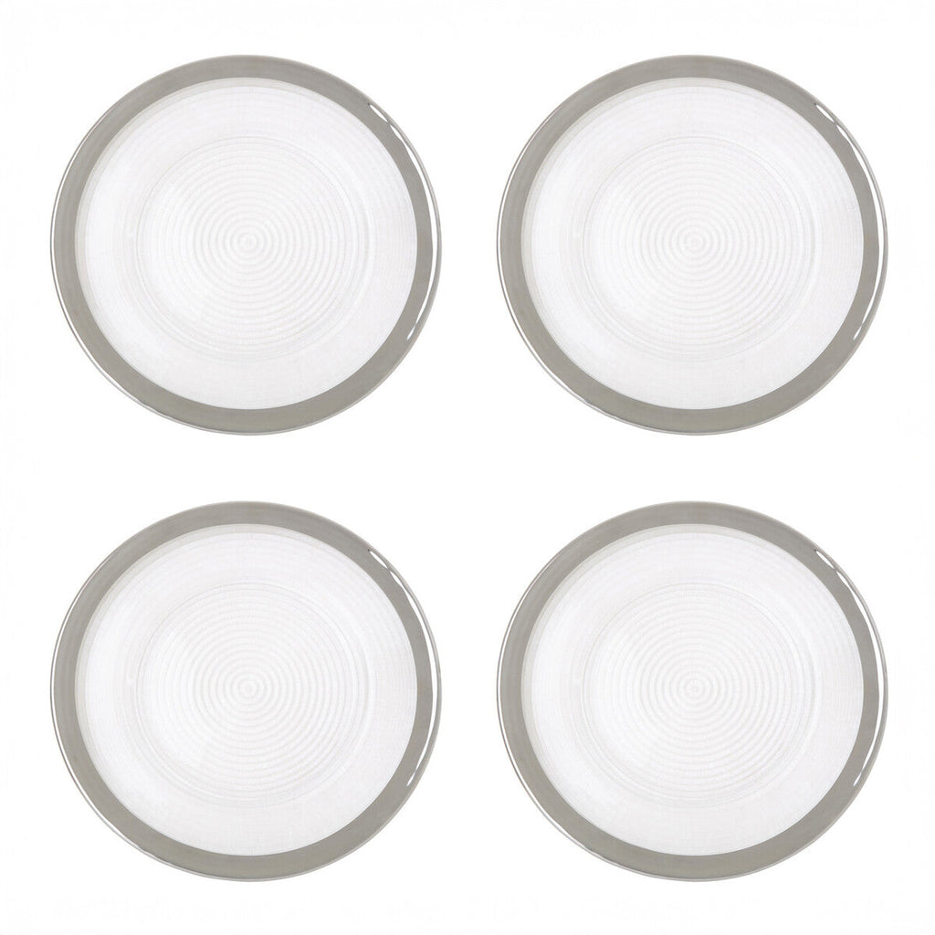 Set of Four 33cm Dia Embossed Charger Plates with Silver Rim