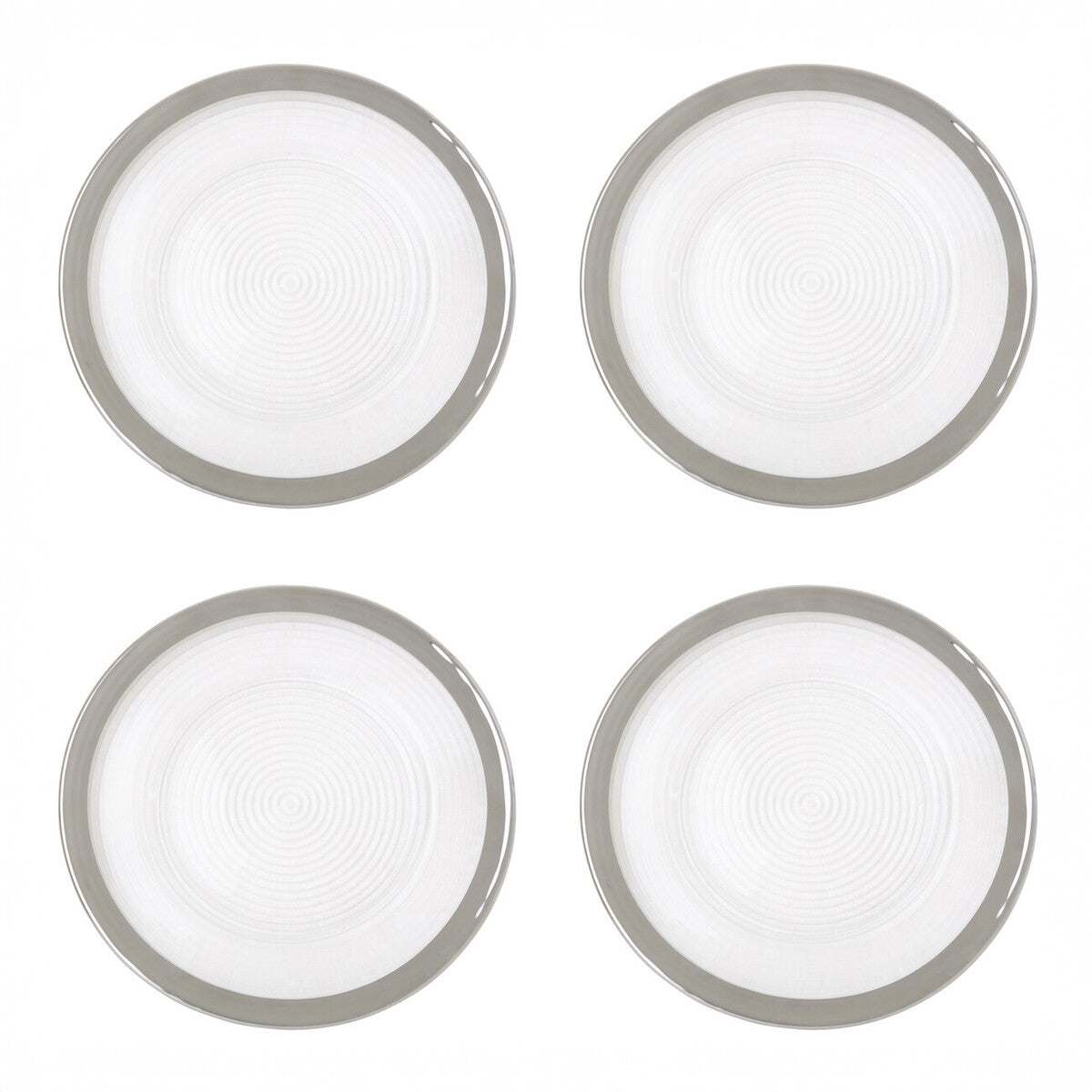 Set of Four 33cm Dia Embossed Charger Plates with Silver Rim