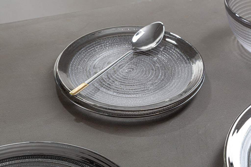 Set of Four 33cm Dia Embossed Charger Plates with Silver Rim