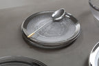 Set of Four 33cm Dia Embossed Charger Plates with Silver Rim