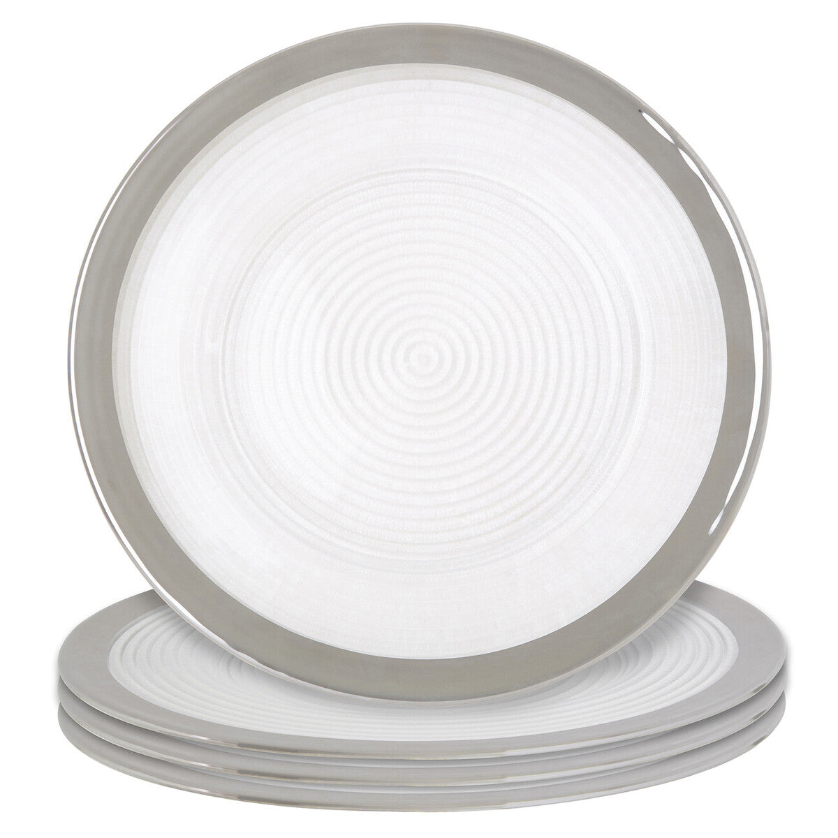 Set of Four 33cm Dia Embossed Charger Plates with Silver Rim