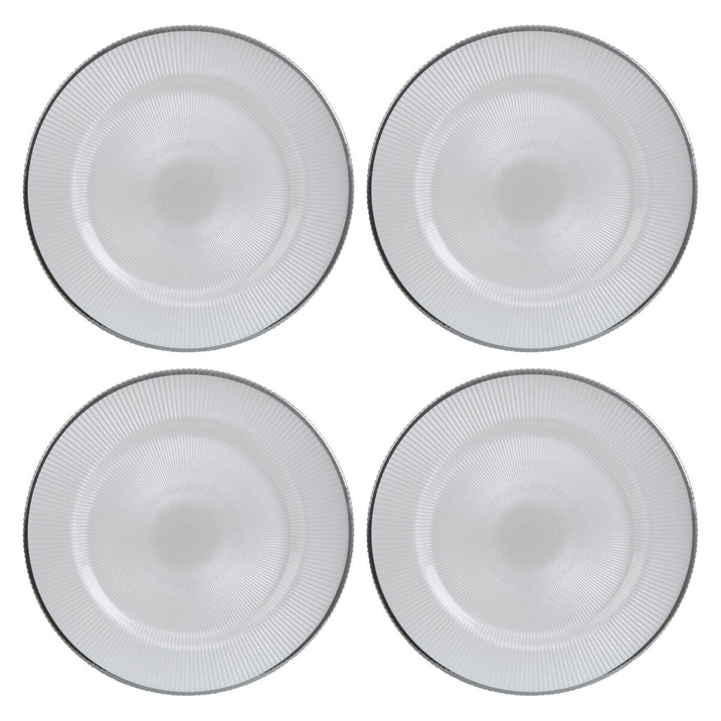 Set of Four 33cm Dia Embossed White Glass Charger Plates