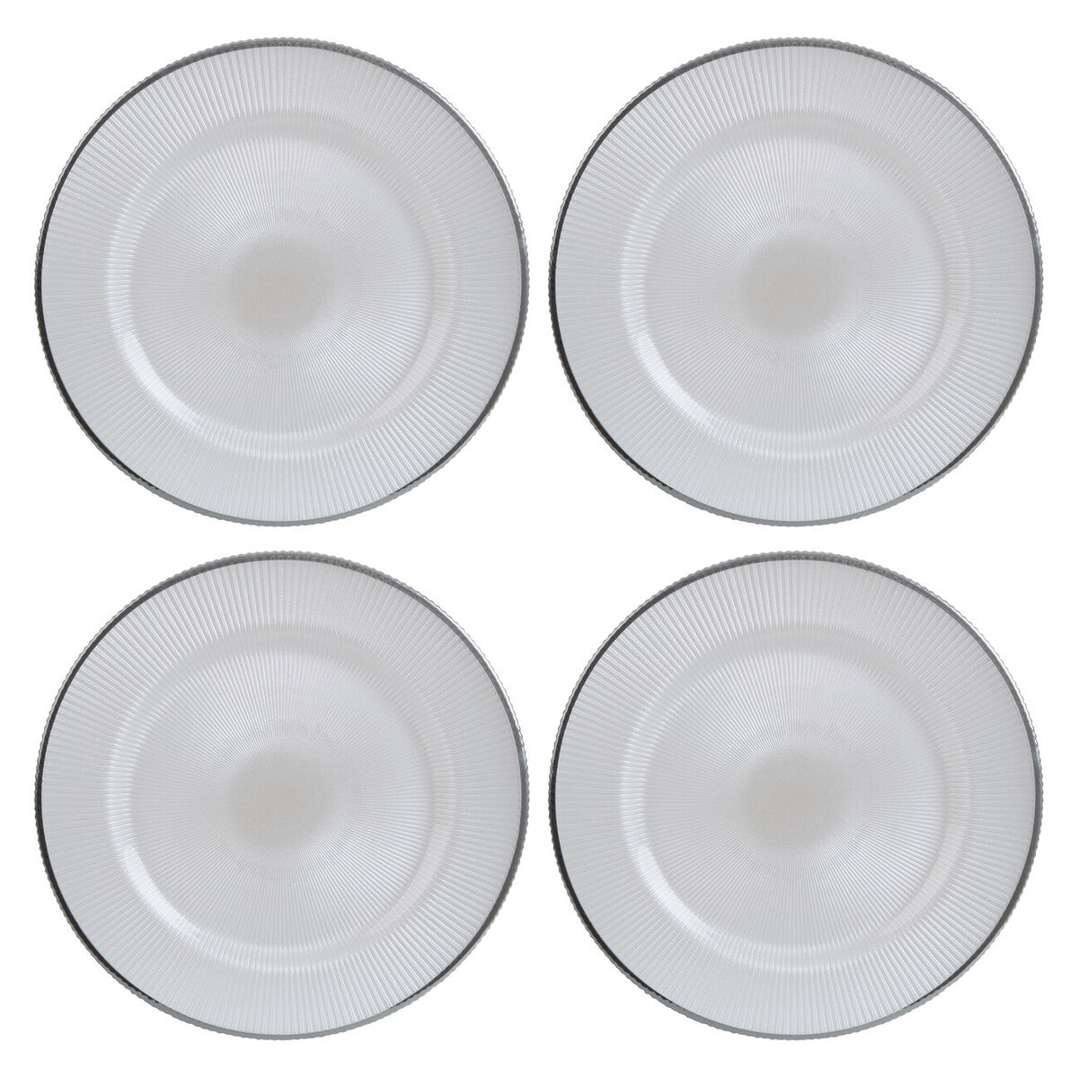 Set of Four 33cm Dia Embossed White Glass Charger Plates