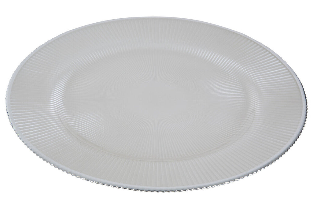 Set of Four 33cm Dia Embossed White Glass Charger Plates