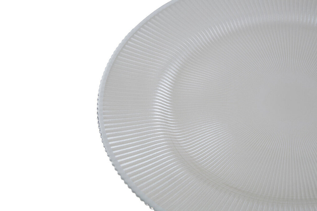 Set of Four 33cm Dia Embossed White Glass Charger Plates