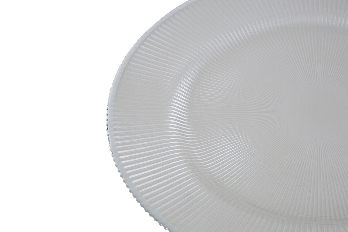 Set of Four 33cm Dia Embossed White Glass Charger Plates