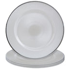 Set of Four 33cm Dia Embossed White Glass Charger Plates