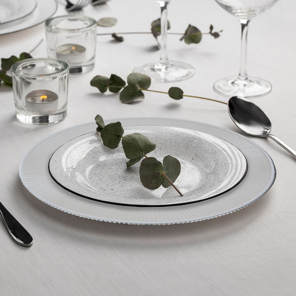 Set of Four 33cm Dia Embossed White Glass Charger Plates
