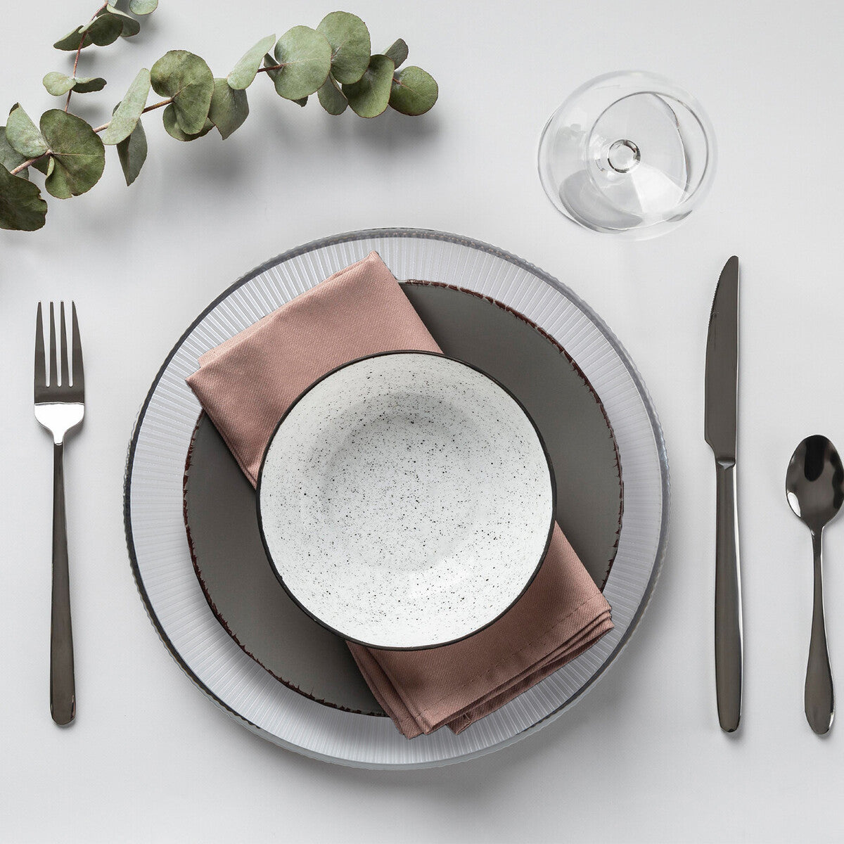 Set of Four 33cm Dia Embossed White Glass Charger Plates