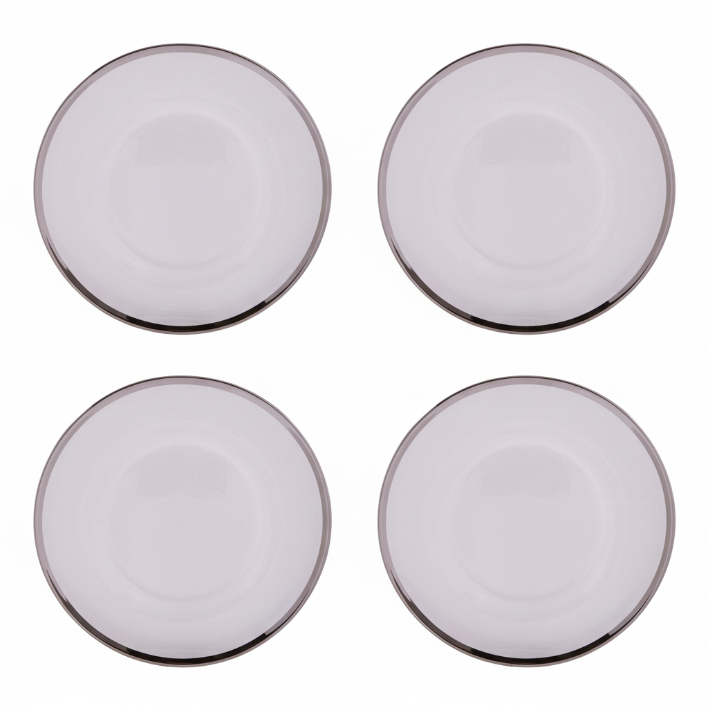 Set of Four 33cm Dia Plain Charger Plates with Silver Rims