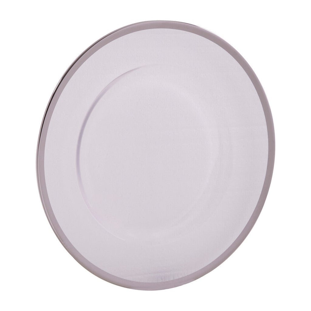 Set of Four 33cm Dia Plain Charger Plates with Silver Rims