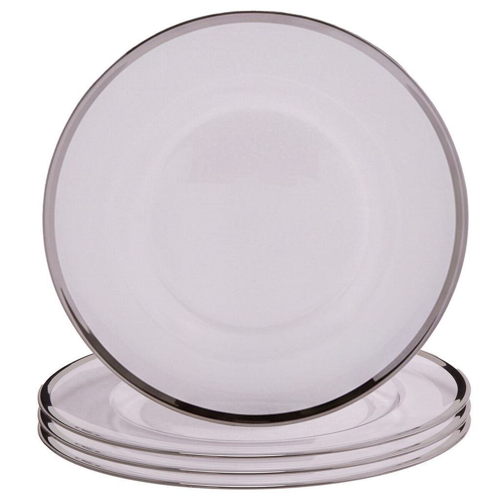 Set of Four 33cm Dia Plain Charger Plates with Silver Rims
