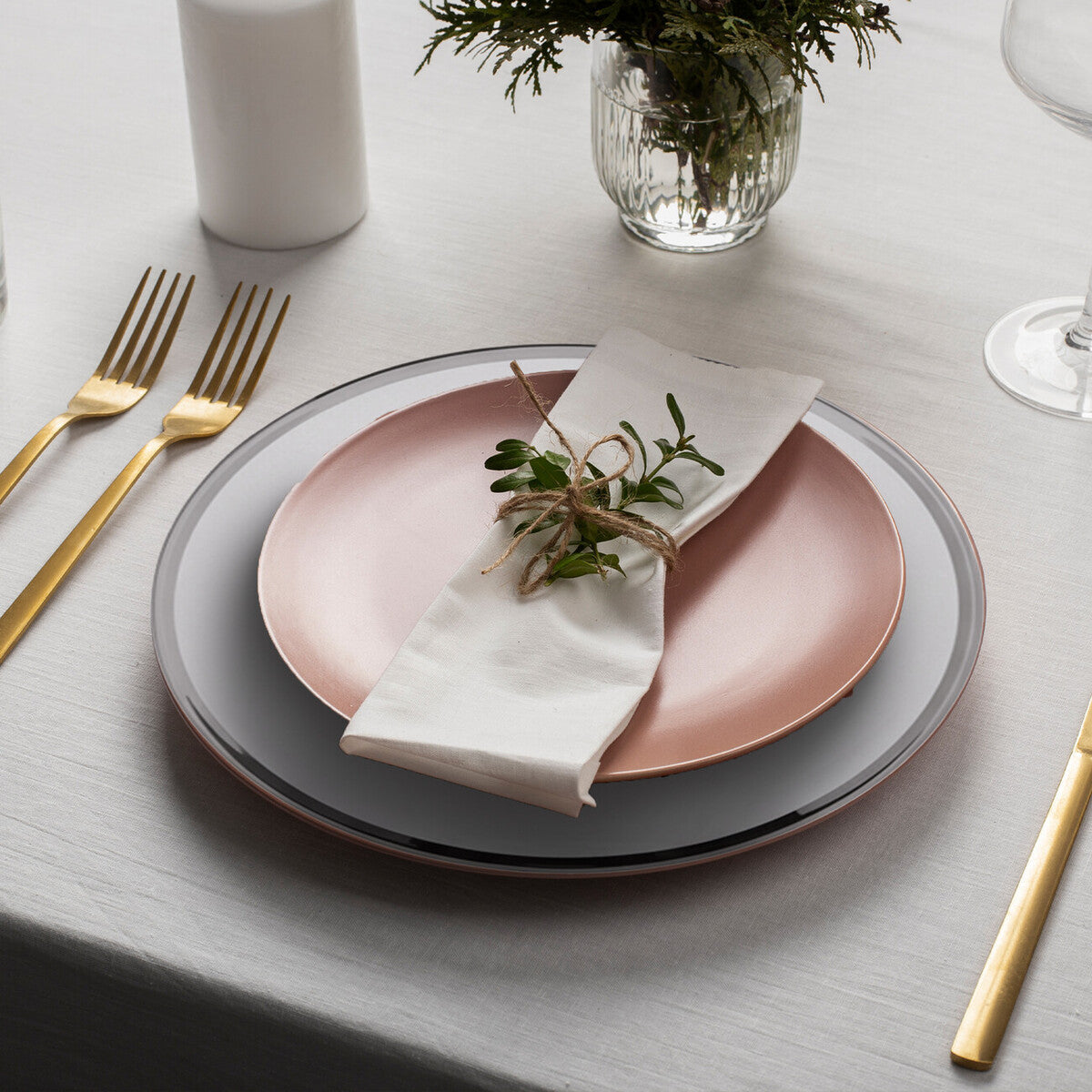 Set of Four 33cm Dia Plain Charger Plates with Silver Rims