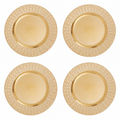 Set of Four 33cm Gold Charger Plates with Octagon Pattern Rim