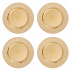 Set of Four 33cm Gold Charger Plates with Octagon Pattern Rim