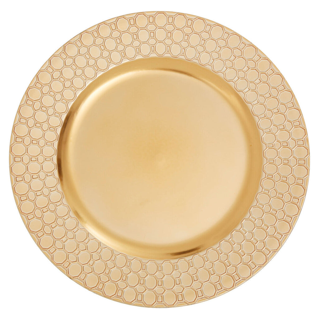 Set of Four 33cm Gold Charger Plates with Octagon Pattern Rim