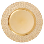 Set of Four 33cm Gold Charger Plates with Octagon Pattern Rim