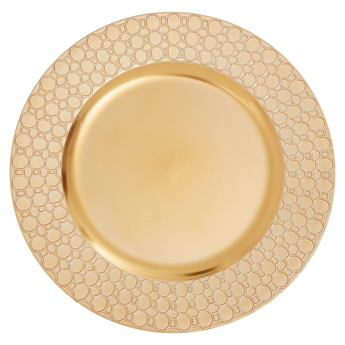 Set of Four 33cm Gold Charger Plates with Octagon Pattern Rim