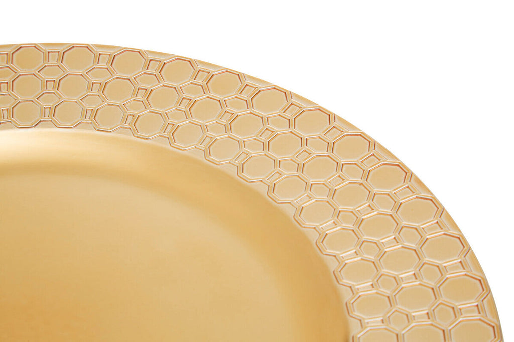 Set of Four 33cm Gold Charger Plates with Octagon Pattern Rim