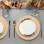 Set of Four 33cm Gold Charger Plates with Octagon Pattern Rim