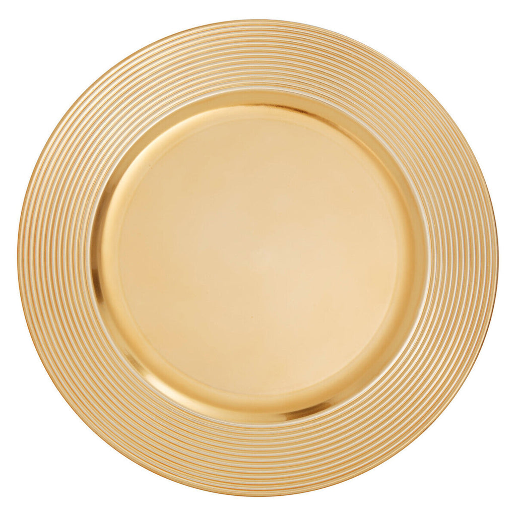 Set of Four 33cm Gold Charger Plates with Ribbed Rims