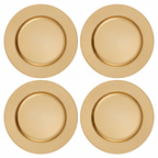 Set of Four 33cm Gold Charger Plates with Ribbed Rims