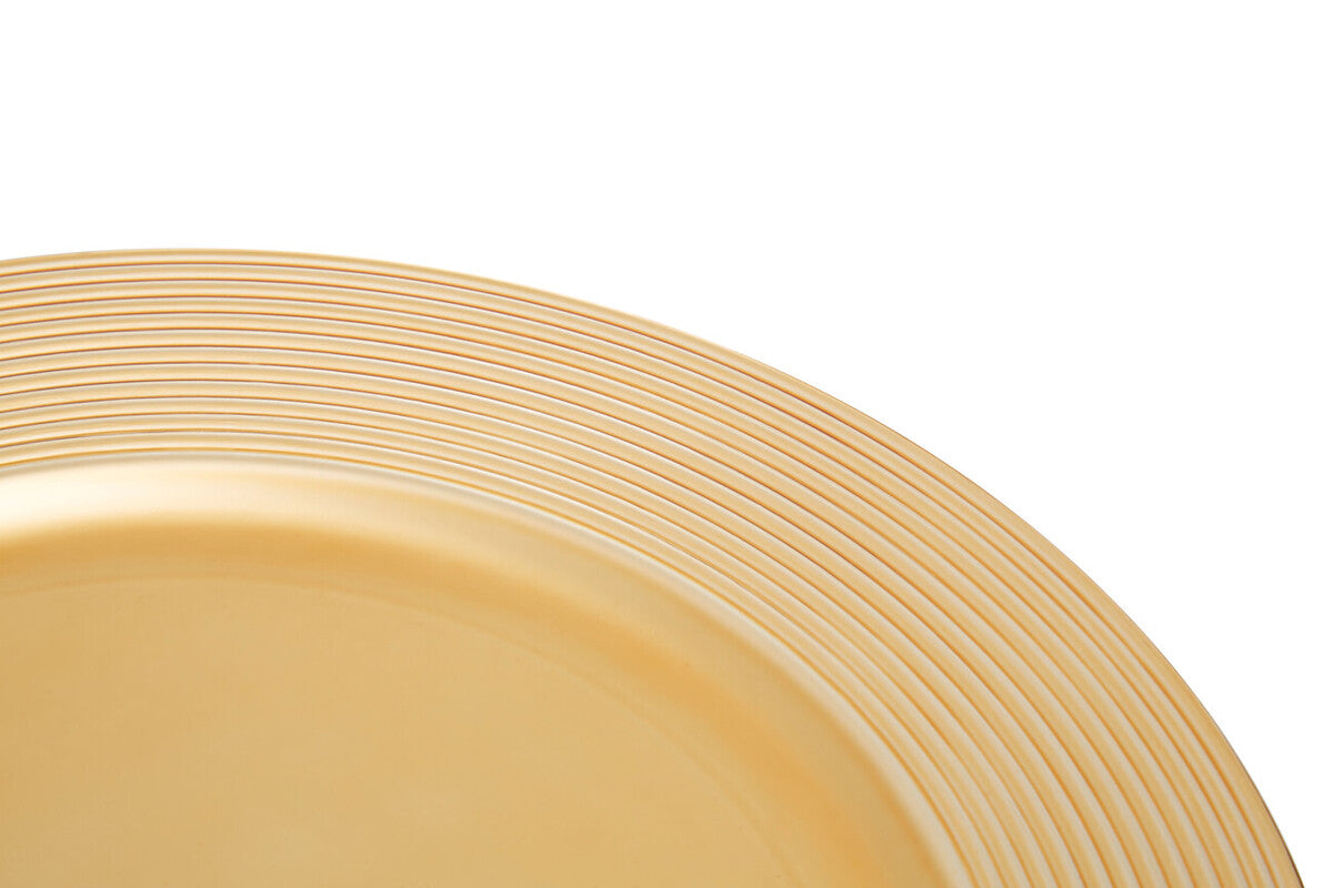 Set of Four 33cm Gold Charger Plates with Ribbed Rims