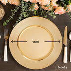Set of Four 33cm Gold Charger Plates with Ribbed Rims