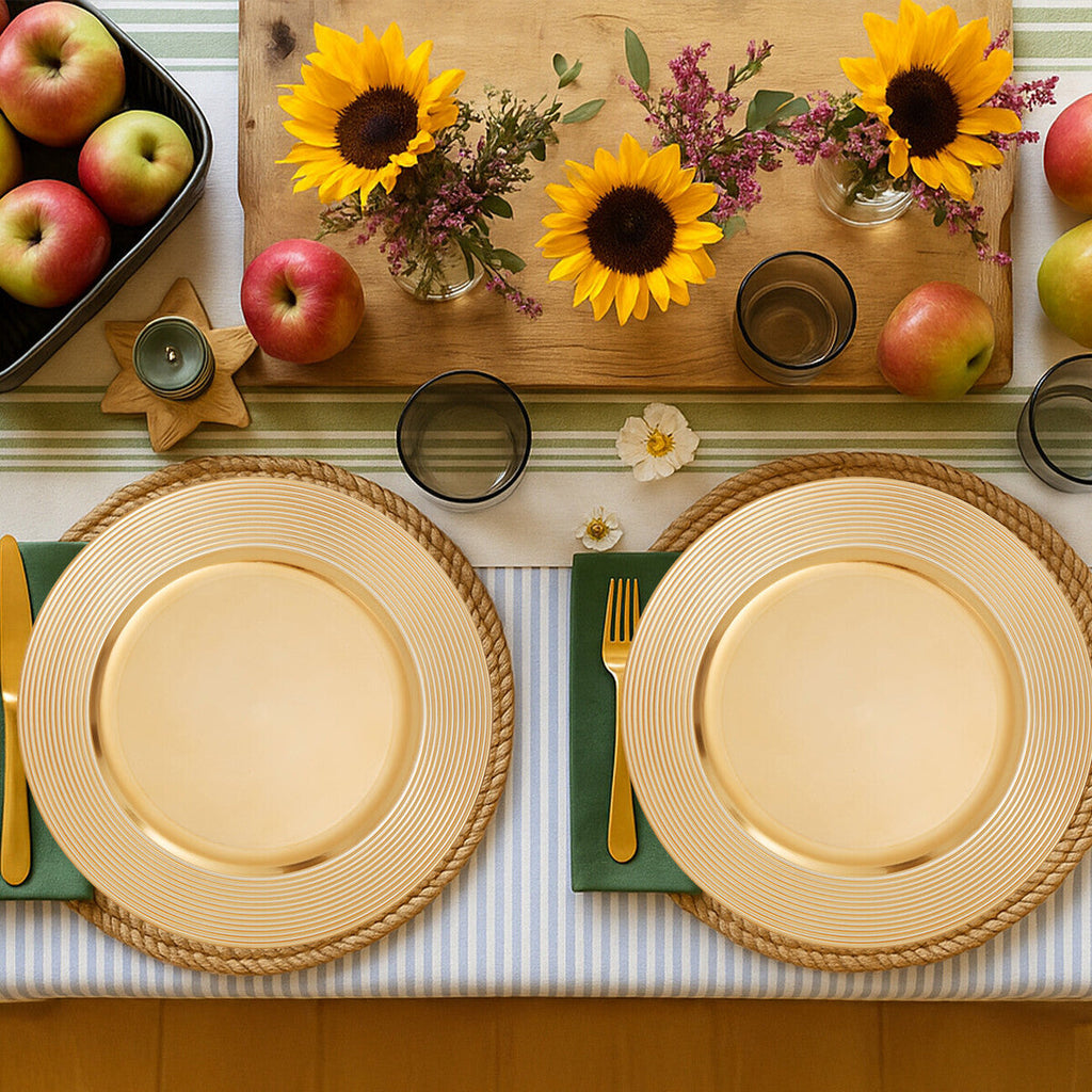 Set of Four 33cm Gold Charger Plates with Ribbed Rims