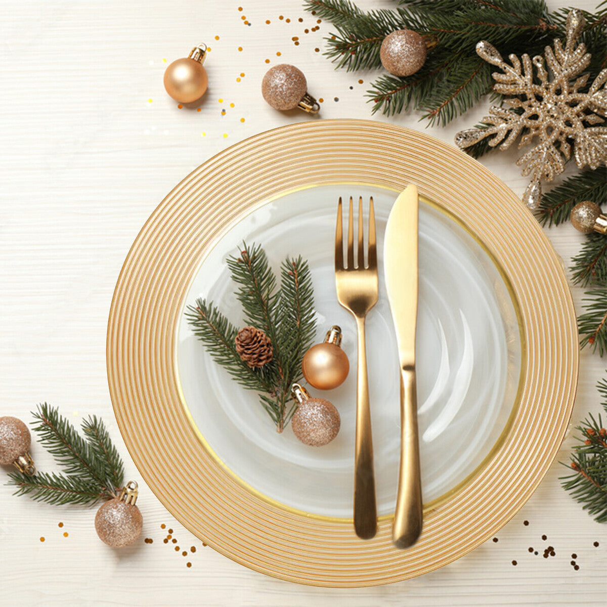Set of Four 33cm Gold Charger Plates with Ribbed Rims