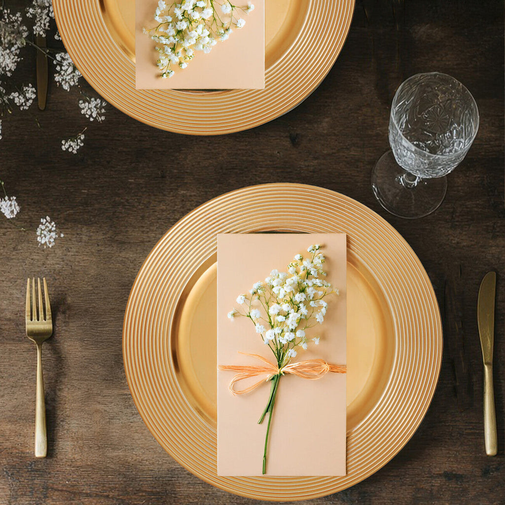 Set of Four 33cm Gold Charger Plates with Ribbed Rims