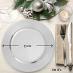 Set of Four 33cm Silver Charger Plates with Ribbed Rims