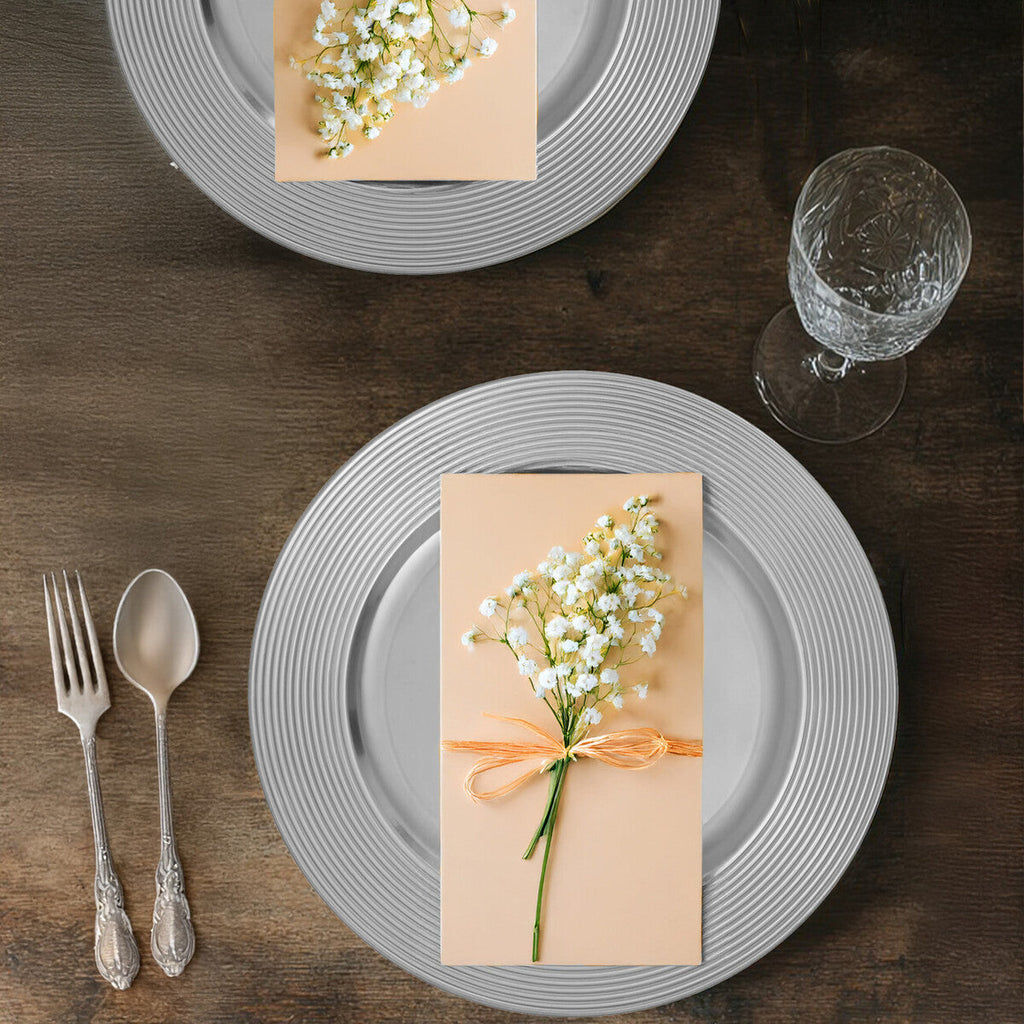 Set of Four 33cm Silver Charger Plates with Ribbed Rims