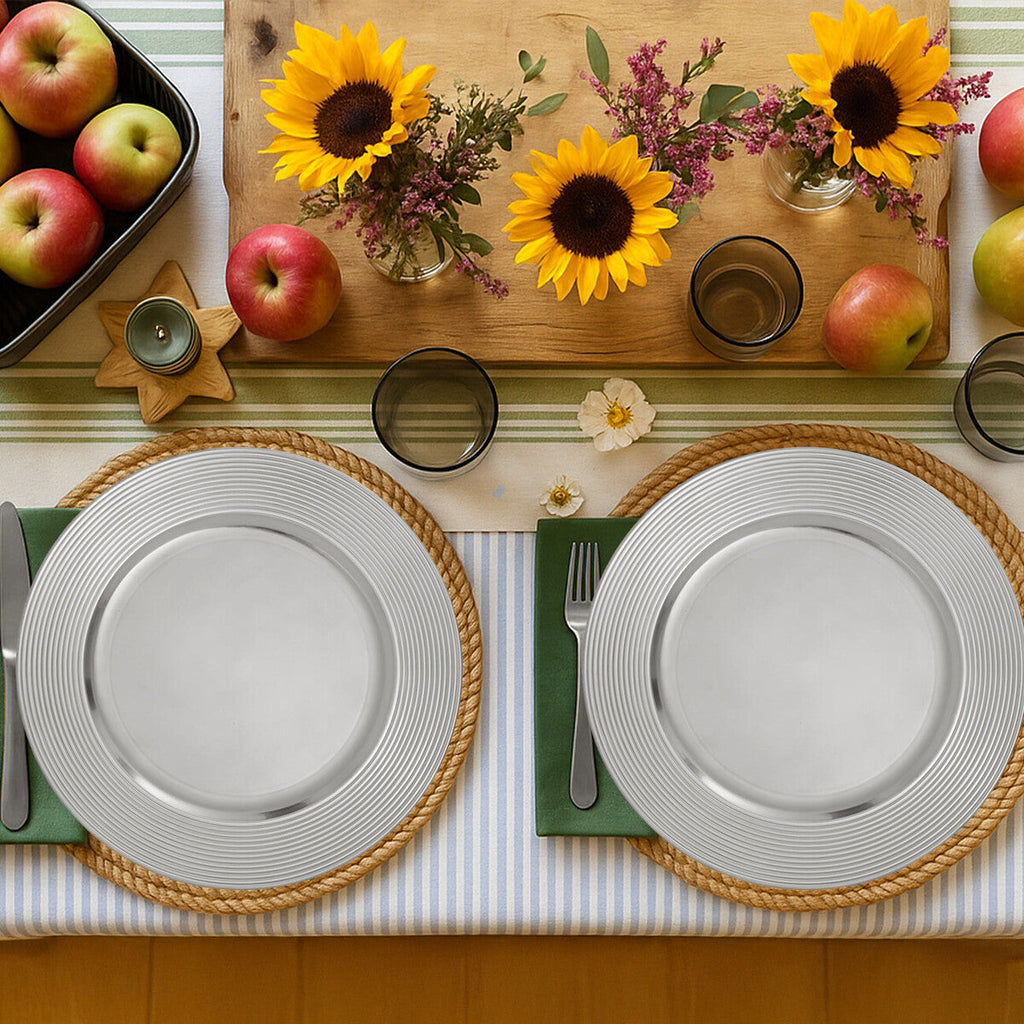 Set of Four 33cm Silver Charger Plates with Ribbed Rims