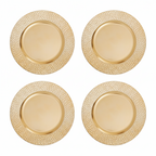 Set of Four 33cm Gold Charger Plates with Hammered Rims