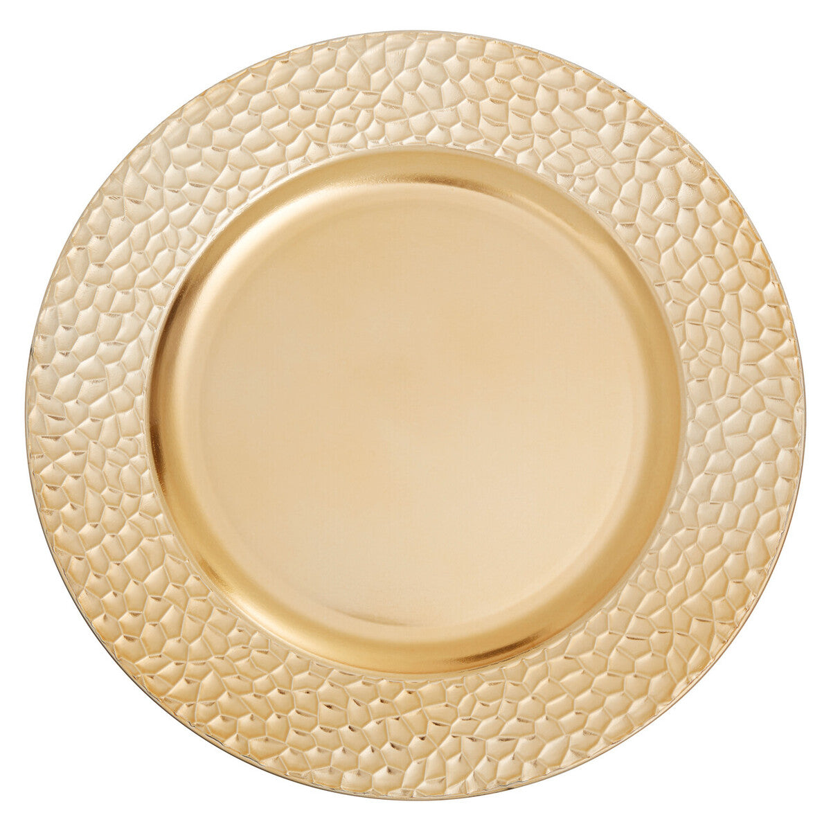 Set of Four 33cm Gold Charger Plates with Hammered Rims