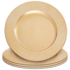 Set of Four 33cm Gold Charger Plates with Hammered Rims