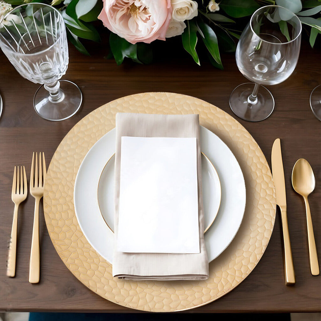 Set of Four 33cm Gold Charger Plates with Hammered Rims