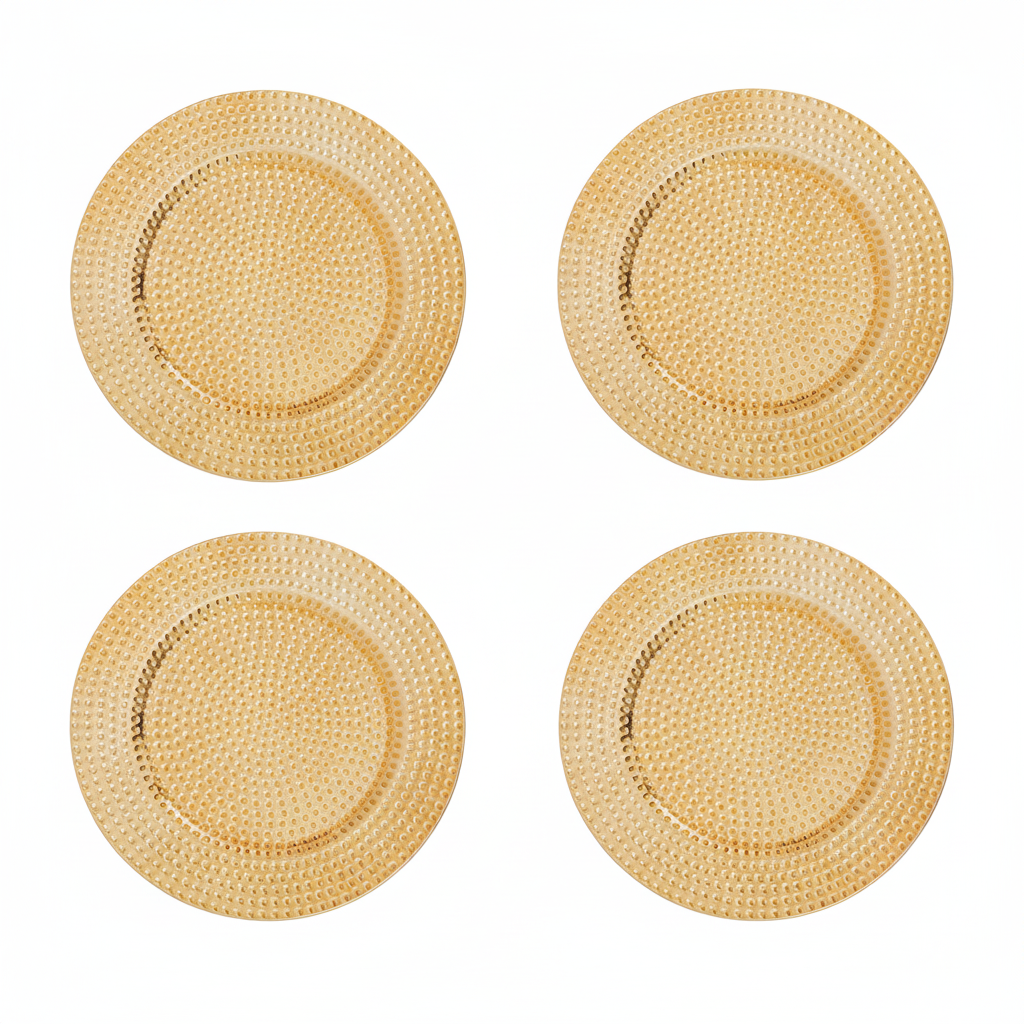 Set of Four 33cm Gold Finish Hammered Charger Plates