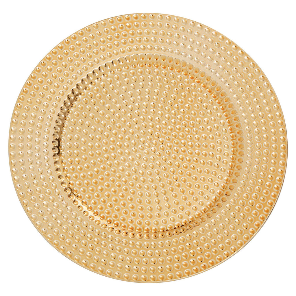 Set of Four 33cm Gold Finish Hammered Charger Plates