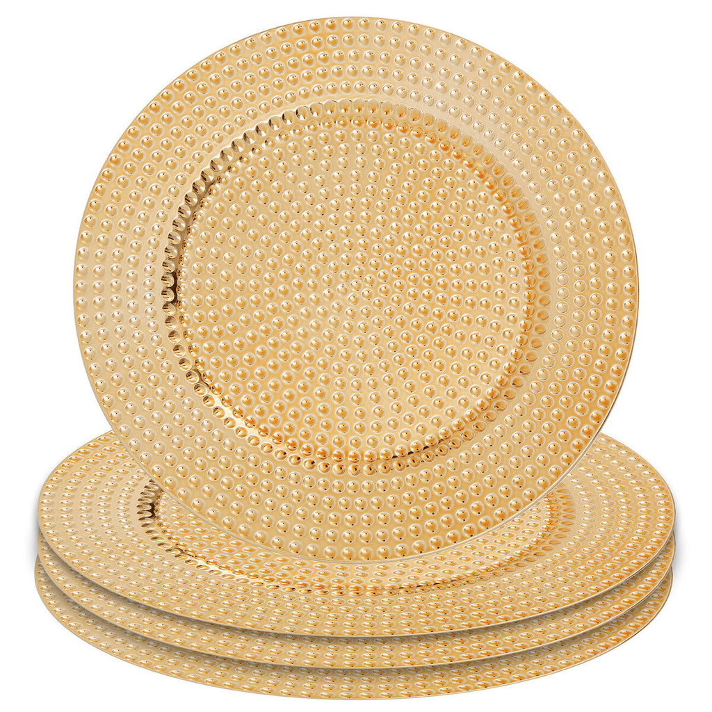 Set of Four 33cm Gold Finish Hammered Charger Plates