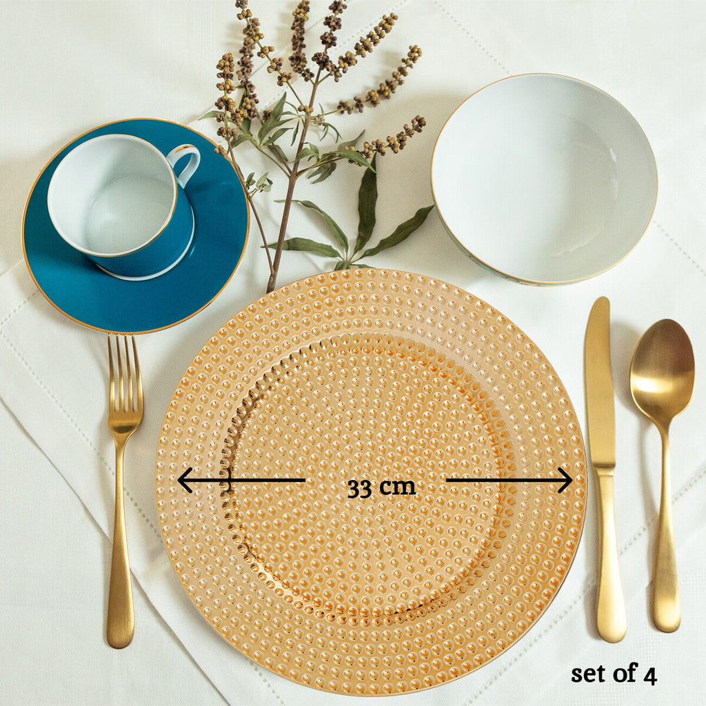 Set of Four 33cm Gold Finish Hammered Charger Plates
