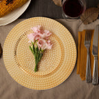 Set of Four 33cm Gold Finish Hammered Charger Plates