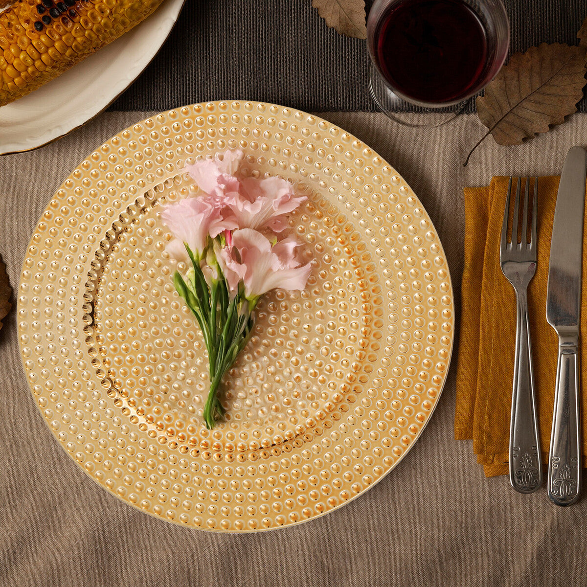 Set of Four 33cm Gold Finish Hammered Charger Plates
