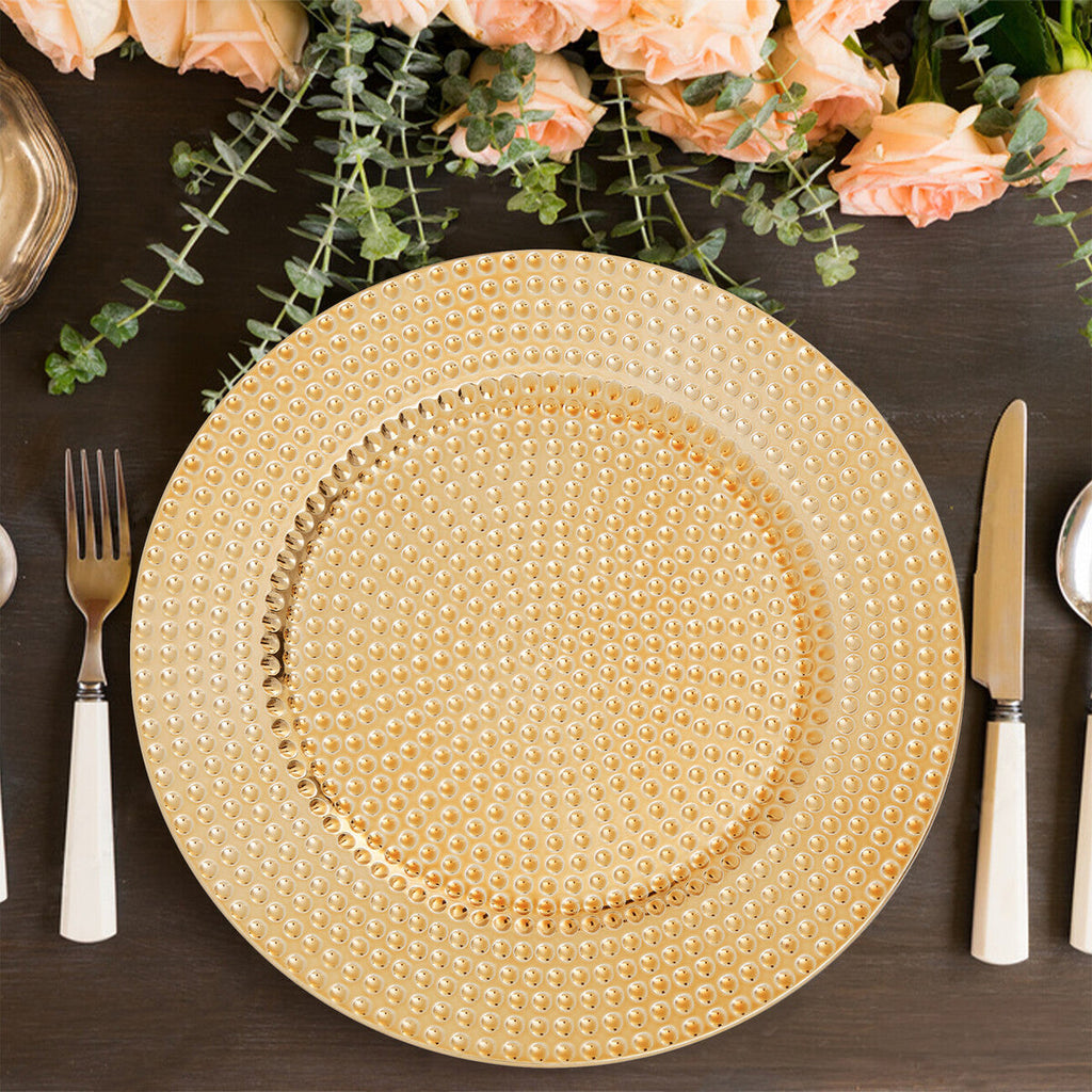 Set of Four 33cm Gold Finish Hammered Charger Plates