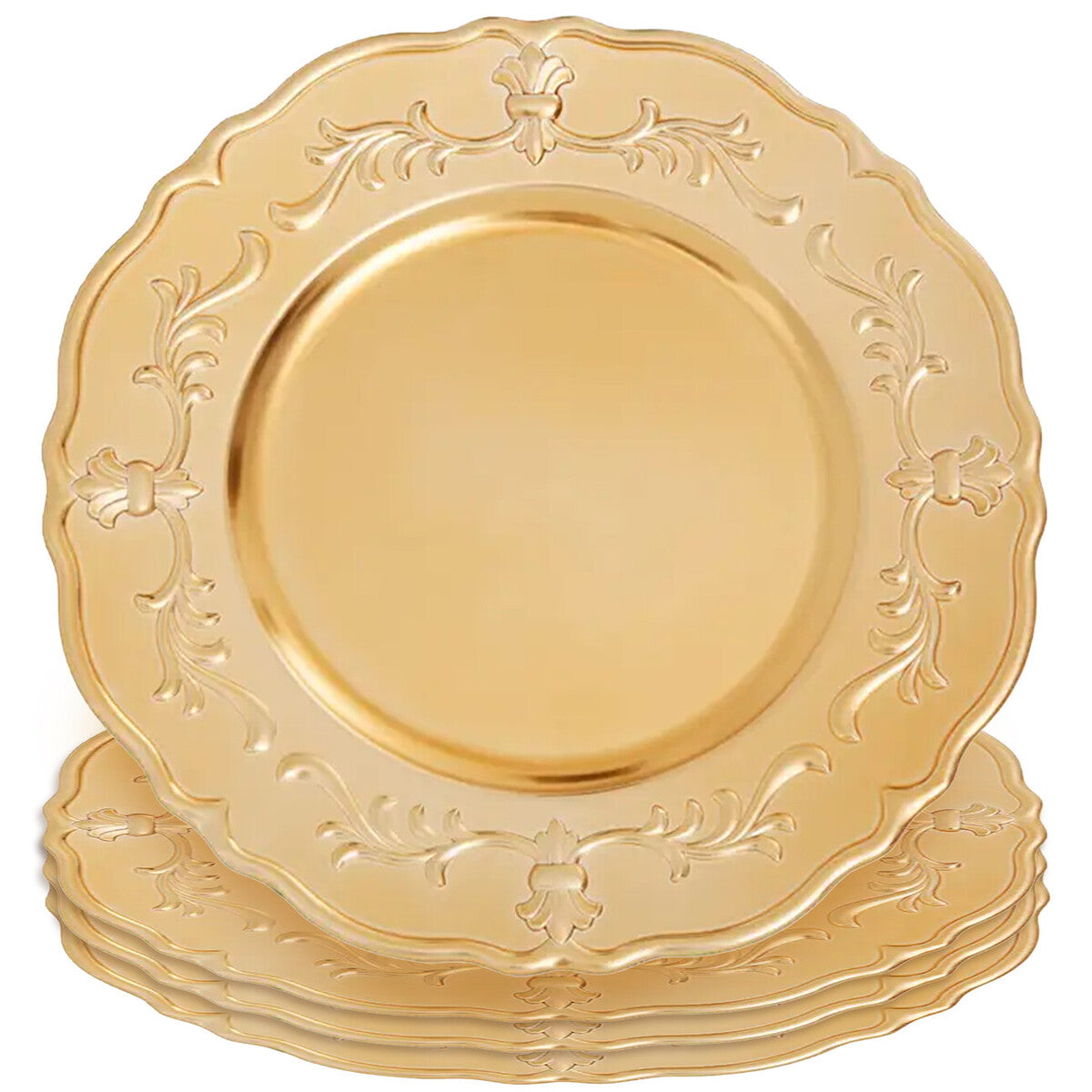 Set of Four 33cm Gold Finish Baroque Charger Plates