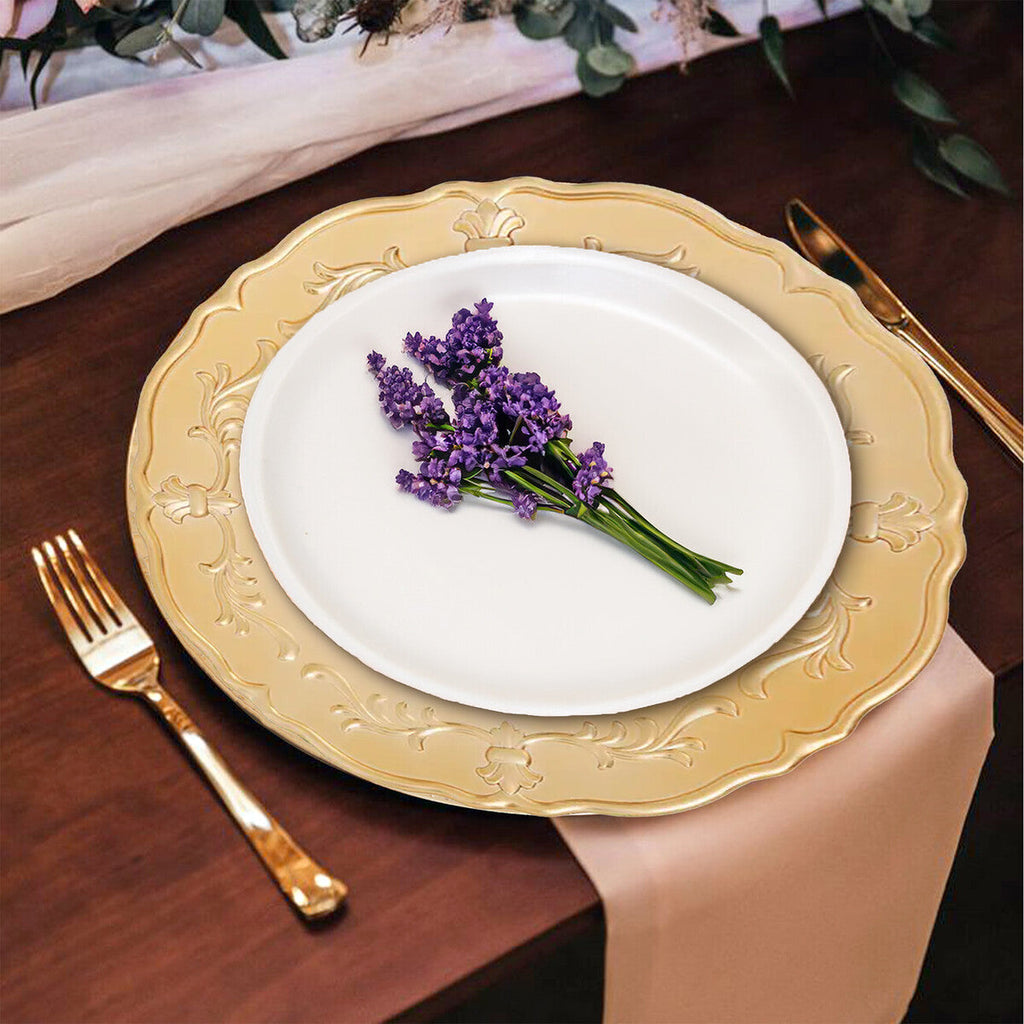Set of Four 33cm Gold Finish Baroque Charger Plates