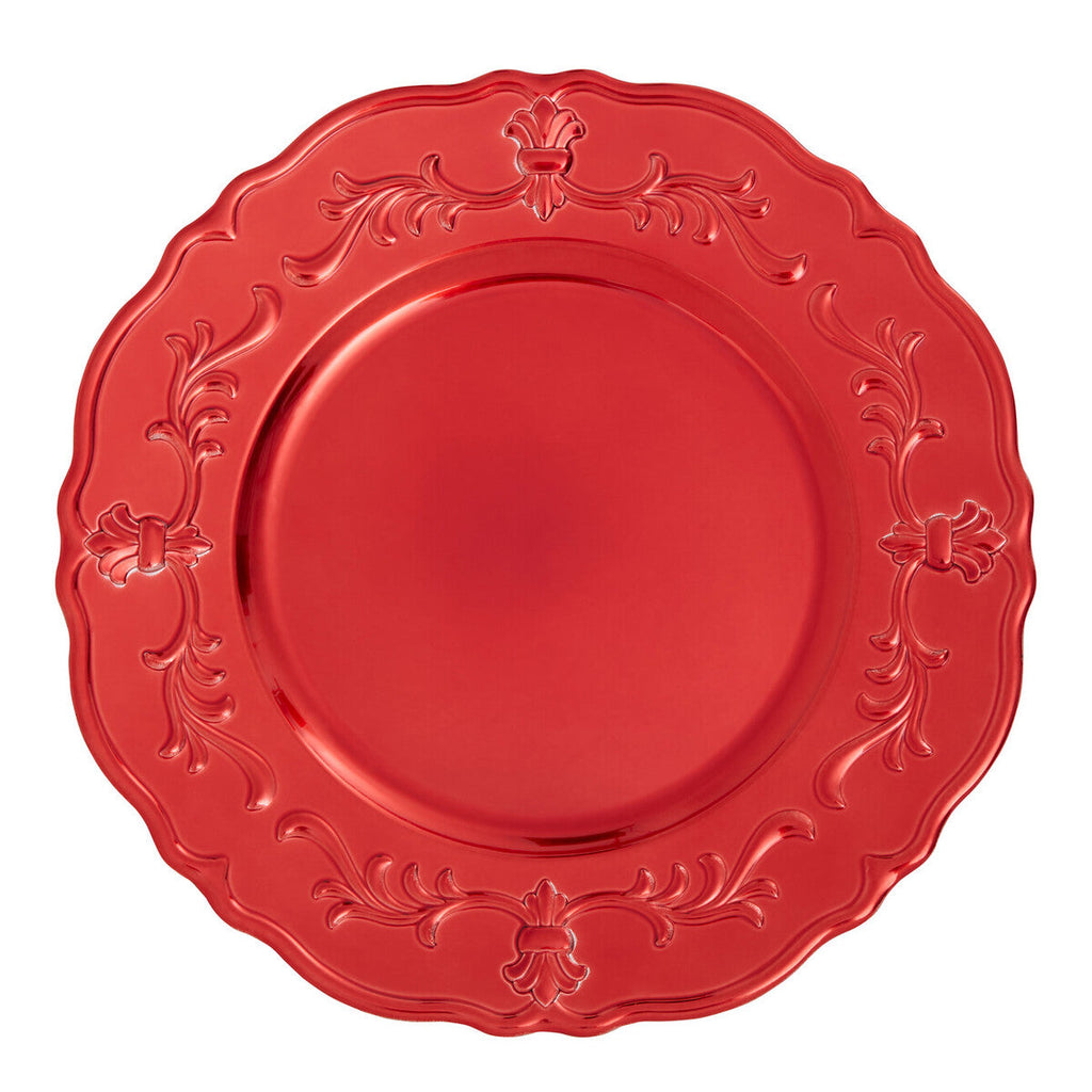 Set of Four 33cm Red Finish Baroque Charger Plates