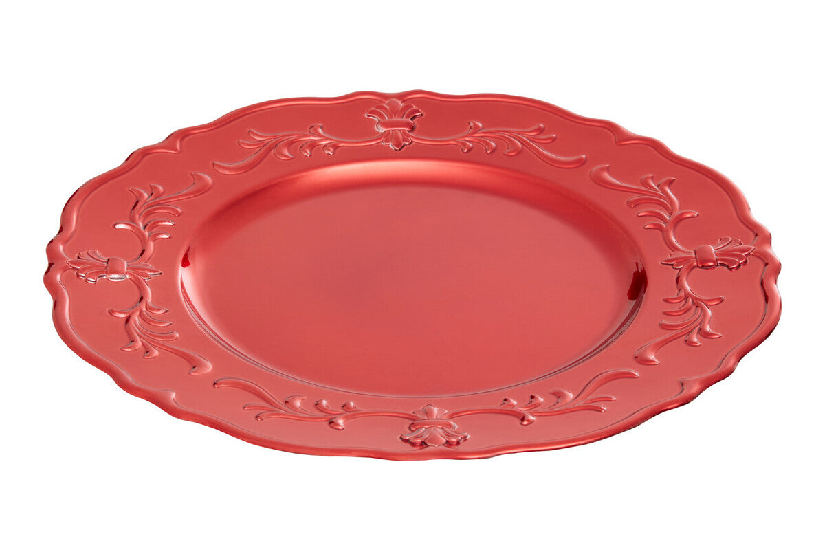 Set of Four 33cm Red Finish Baroque Charger Plates