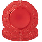 Set of Four 33cm Red Finish Baroque Charger Plates